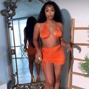 Orange Two Piece Adjustable Skirt Set